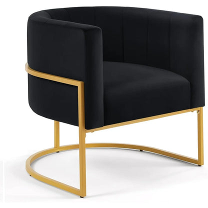 Velvet Accent Chair, Modern Armchair Single Sofa Barrel Chair with Gold Metal Base, Comfy Curved Back Living Room Chair for Bed