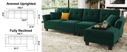 L Shaped Sofa 4 Seat Sofa with Chaise L-Shaped Couches Reversible Sectional Sofa (Dark Green, L Shaped Couch)