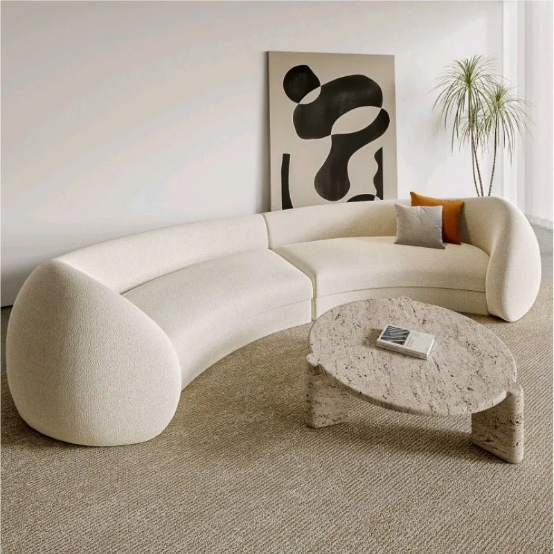 Italian minimalist U-shaped curved three-person living room sofa lamb wool hotel bed and breakfast