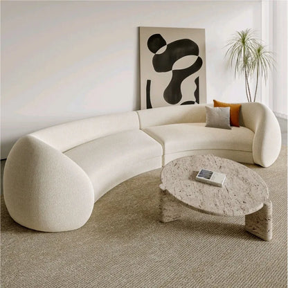Italian minimalist U-shaped curved three-person living room sofa lamb wool hotel bed and breakfast