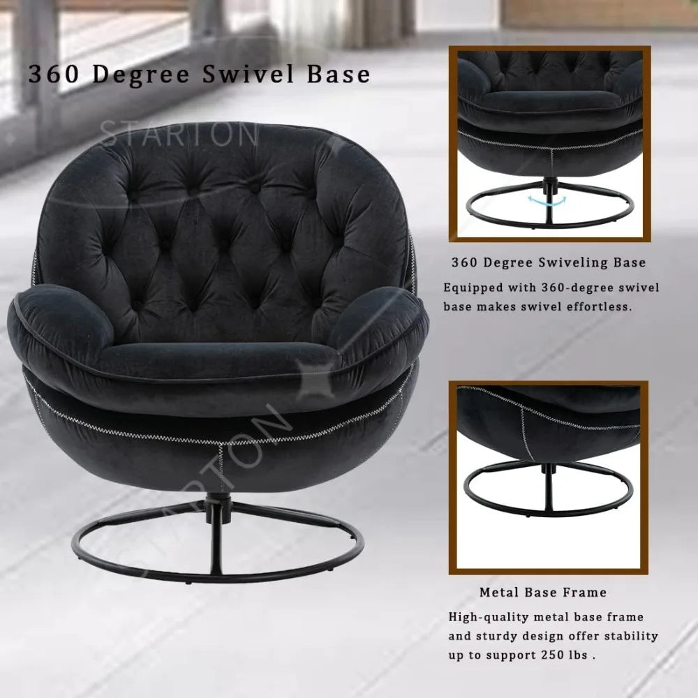 new Velvet Swivel Accent Chair with Ottoman Set, Modern Lounge Chair with Footrest, Comfy Armchair with 360 Degree Swivel