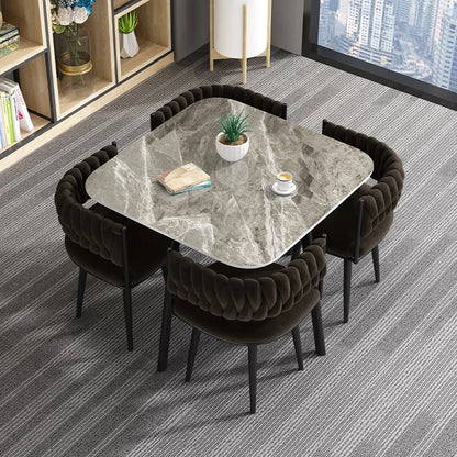 Customized Light Luxury Dining Table and Chair Set Square Rock Slab for Small Apartment Dining Room Furniture