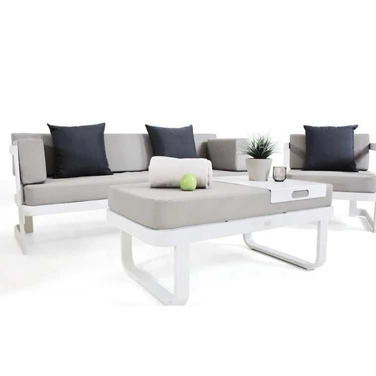 #v White Modern Cheap Patio Conversation Loveseat Couch Furniture Outdoor Garden Aluminum Sectional Sofa Set on Sale