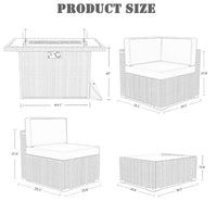 8 Pieces Patio Furniture Set with 44" Propane Gas Fire Pit Table, Outdoor Sectional Wicker Conversation Sofa Sets with Coffee Ta