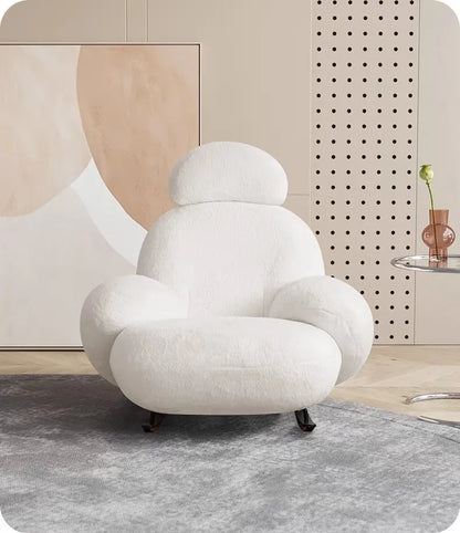 S White Rocking Chair Reclining and Sleeping Cream Single Plush Rocking Chair Lazy Sofa Balcony Leisure Chair  furniture