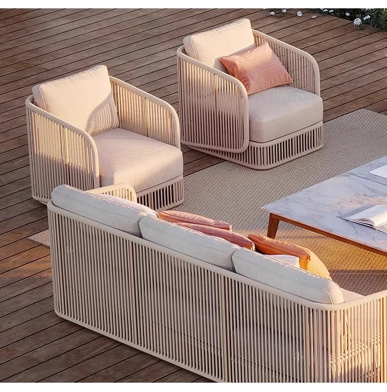 Outdoor rattan sofa, courtyard terrace, balcony, hotel terrace, homestay, garden, leisure rope sofa, coffee table combination