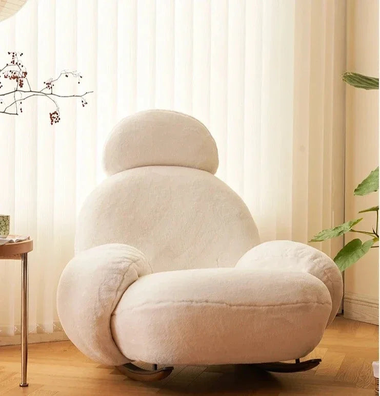 Rocking recliner Nordic balcony lazy leisure sofa living room single large white chair light luxury rocking chair