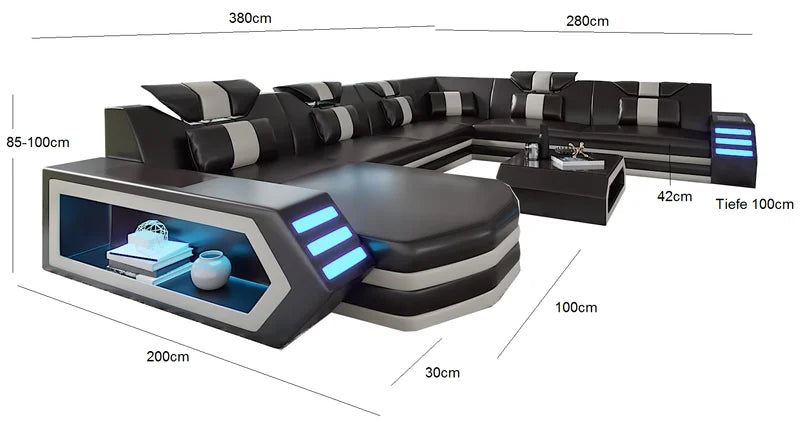 Luxury Italy Design Sectional Sofa Bed Modern LED Living Room Furniture Genuine Leather Sofas Sets