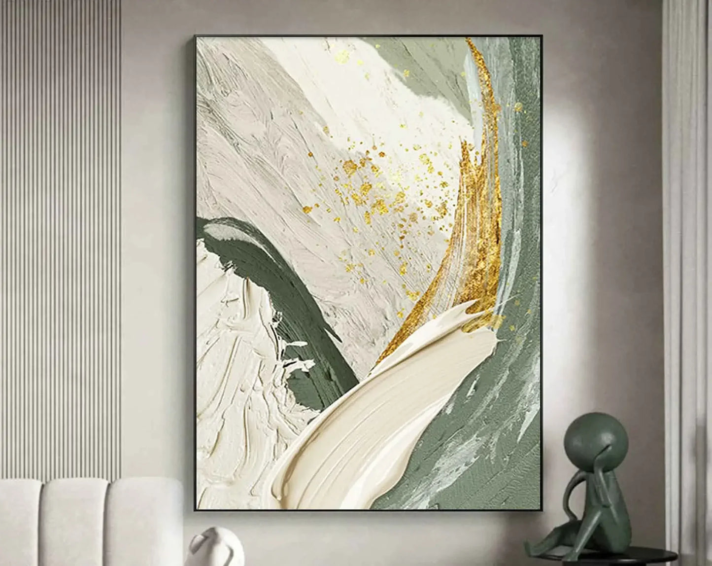 Golden green minimalist abstract art canvas painting, high-quality wall painting poster printing, living room bedroom porch h