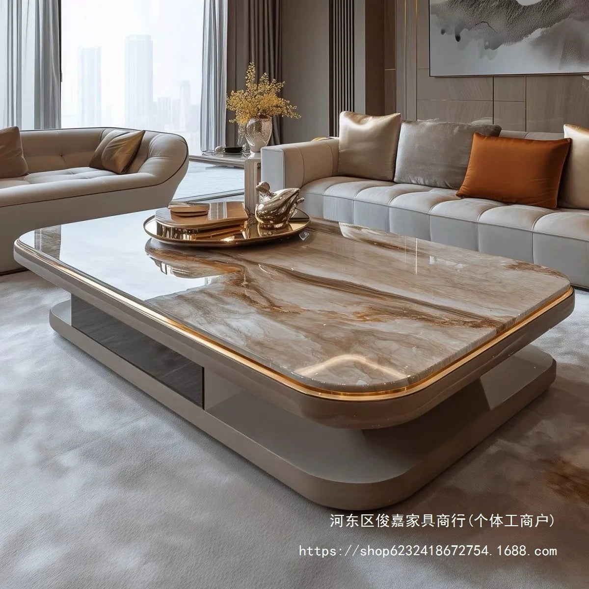 Light luxury modern coffee table microcrystalline stone high-end home high-end new living room villa marble lengthening