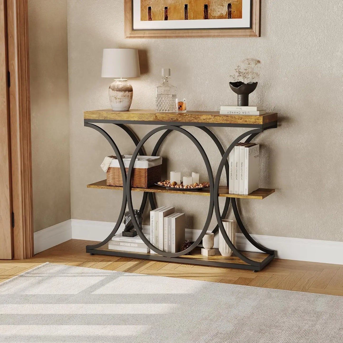 39" Narrow Console Tables for Entryway, Industrial 3-Tier Sofa Table with Metal Frame and Storage Shelves for Living Room,Foyer