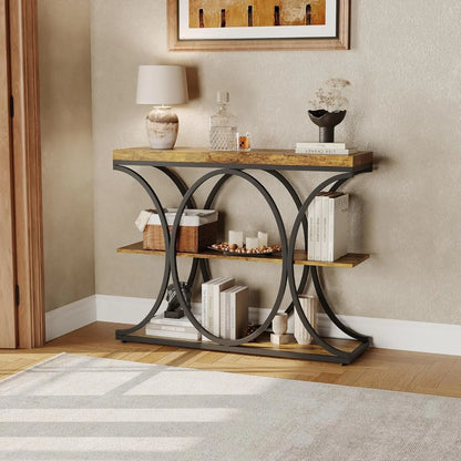 39" Narrow Console Tables for Entryway, Industrial 3-Tier Sofa Table with Metal Frame and Storage Shelves for Living Room,Foyer