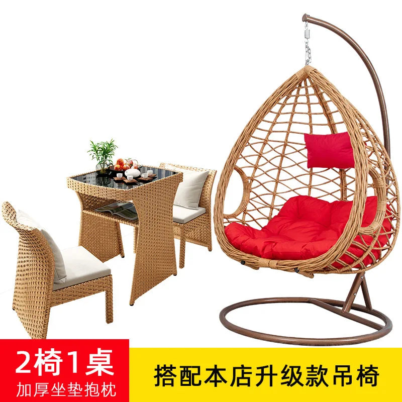 Balcony Small Table and Chair Tea Table and Chair Kit Outdoor Garden Combination Leisure Storage Rattan Knitting Small Table and