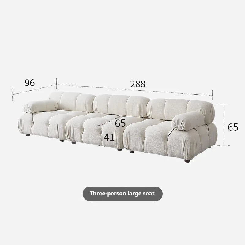 Cream Modular Sofa Set, Cat-Proof Teddy Fabric 3-Seater with Latex-Foam Fill, Imported Pine Frame, Nordic Retro Style