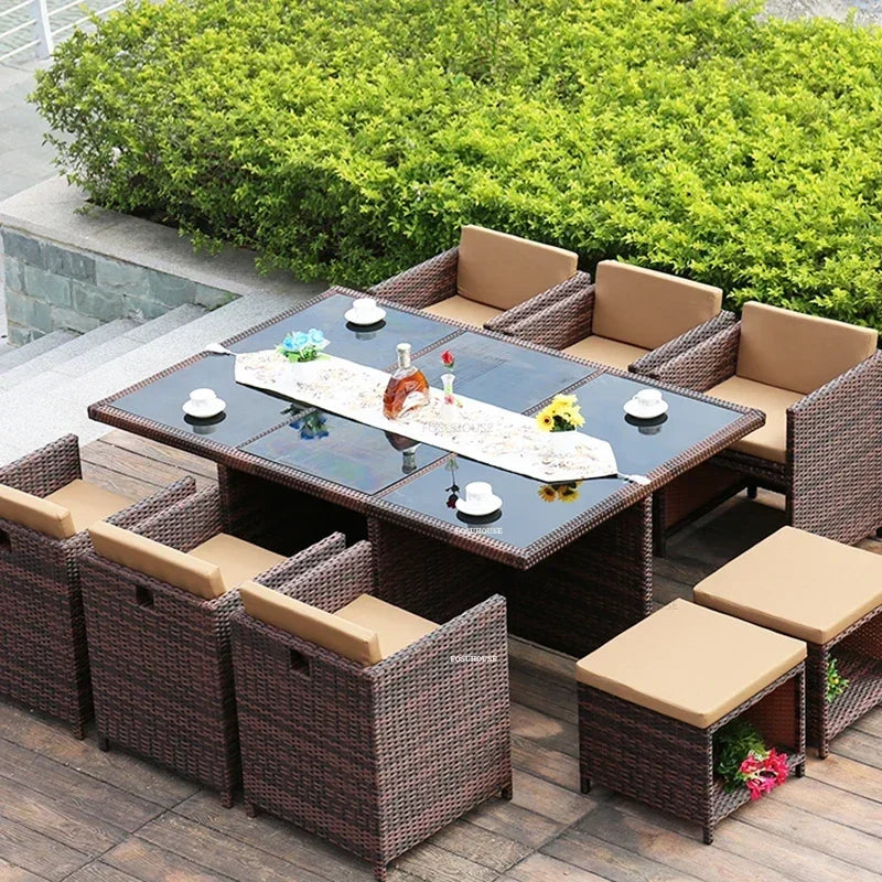 Outdoor Table Chairs Patio Rattan Furniture Set Italian Leisure Open-air Garden Furniture Sets Waterproof and Sun-proof Armchair