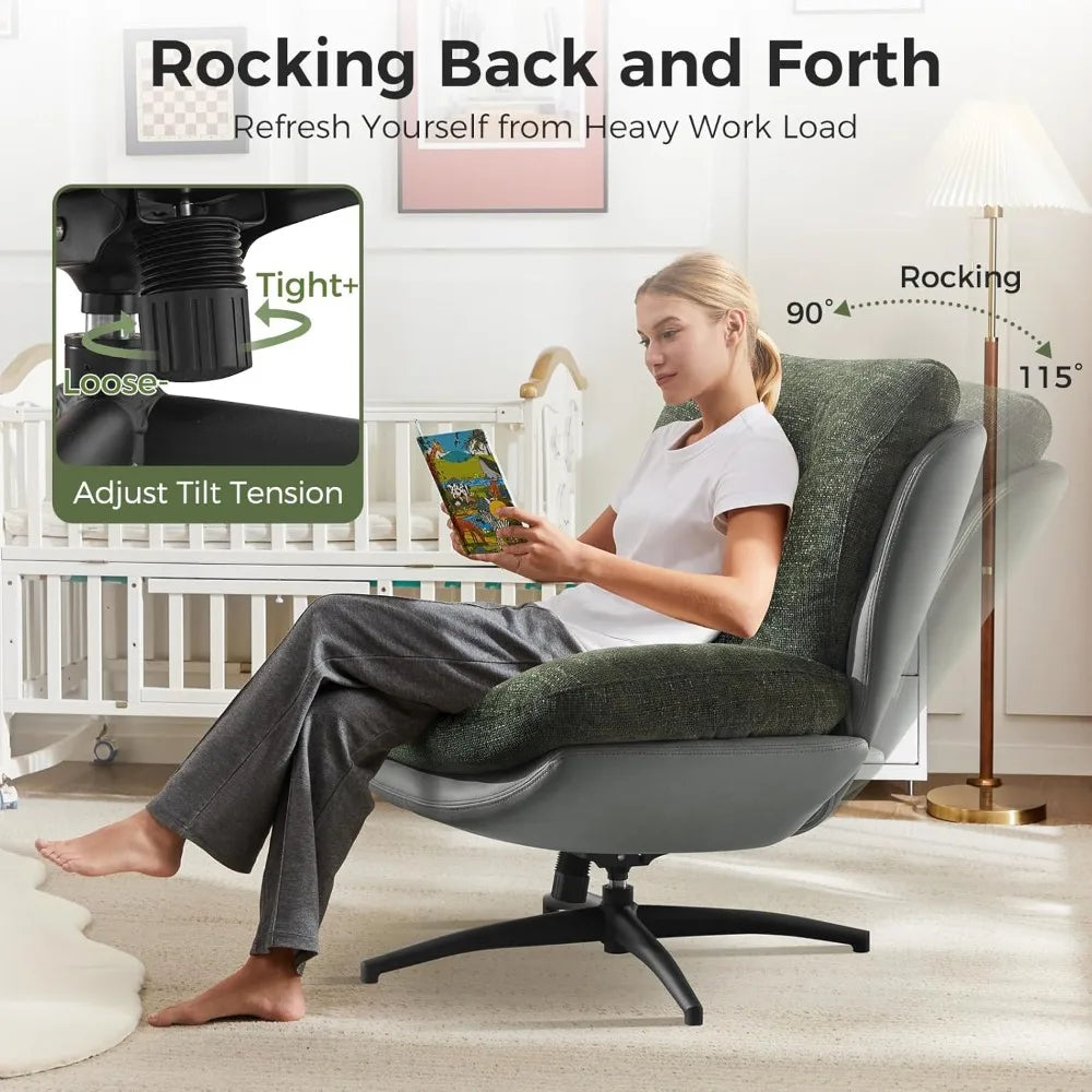 Rocking Swivel Accent Chair with Ottoman, 360° Oversized Metal Base Swivel Rocker Accent Chairs, Reclining Lounge Chair