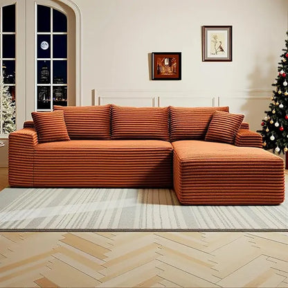 Modern 108 L-Shape Sectional Sofa, Deep Seated Cloud Couch, Corduroy Fabric, Black, Right Chaise, Living Room Furniture, No Asse