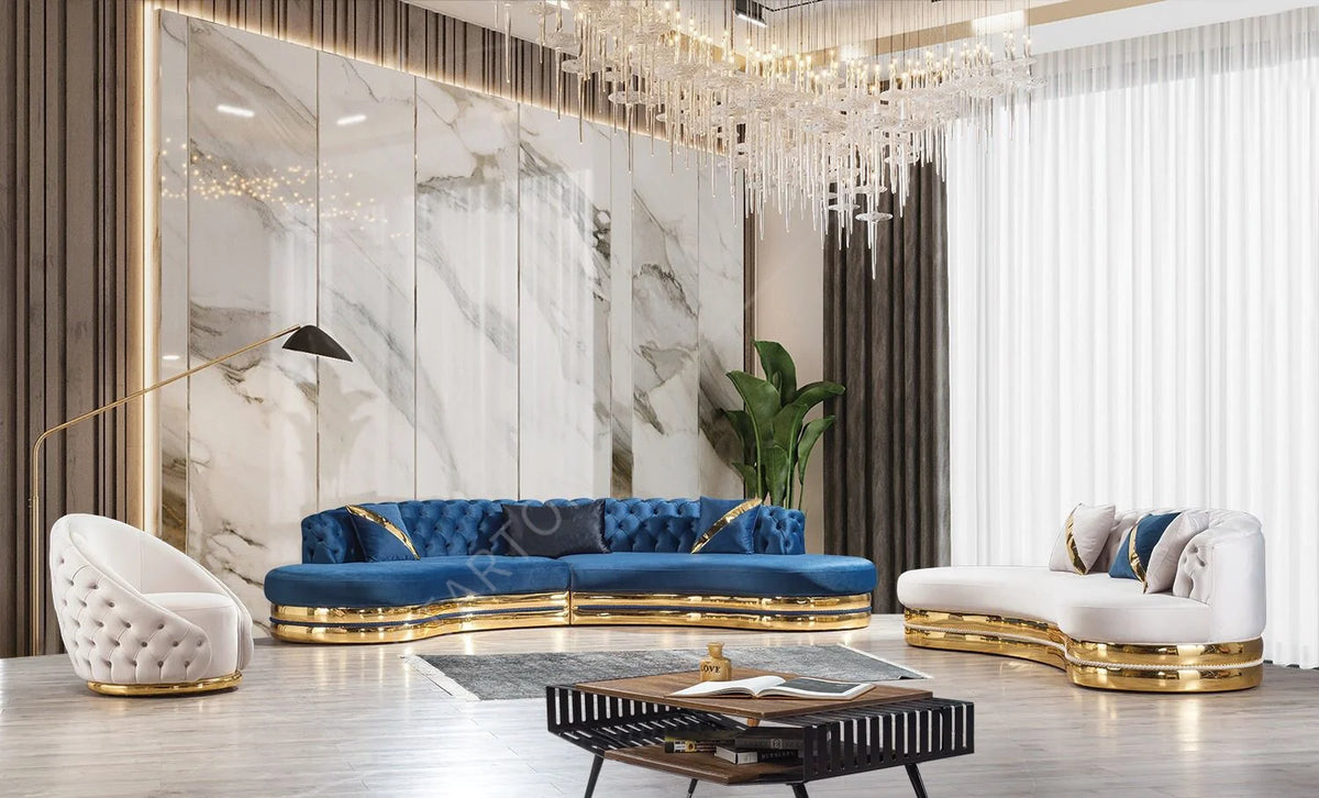 High Quality Luxury Living Room Gold Stainless Steel Sofa With Velvet Upholstered 2-3 Seat Couch for Home Living Room Hotel Use