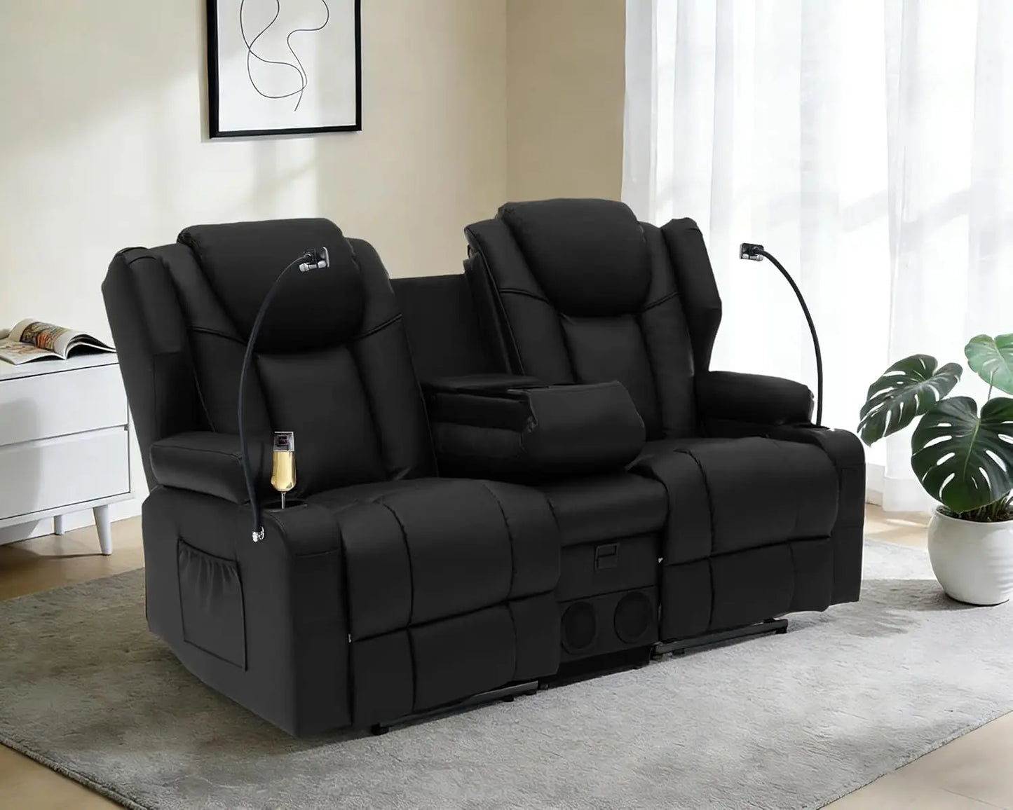 Massage Recliner Loveseat,Manual Oversize Reclining Lovesea Sofa with Cup Holders, USB Ports, Bluetooth Speaker and, Customized