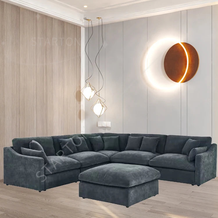 Modern Chinese Style Modular Sofa Set Wood Furniture for Living Room and Hotel Stylish House Furniture Black Corner Could Sofa