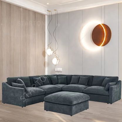 Modern Chinese Style Modular Sofa Set Wood Furniture for Living Room and Hotel Stylish House Furniture Black Corner Could Sofa