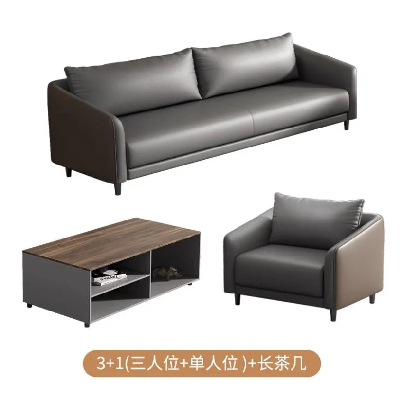 Office Sofa Modern Meeting Guests Business Reception Negotiation Leisure Area Modern Leather Sofa Coffee Table Combination Set