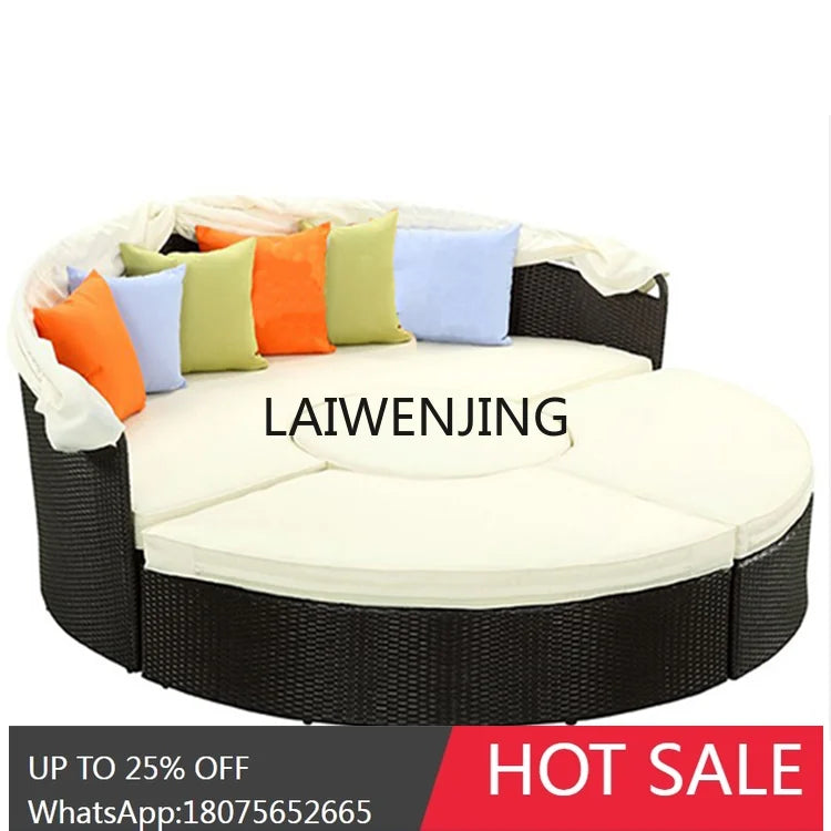 LYN Resort Leisure Rattan Bed Courtyard Shade Sofa Outdoor Round Bed