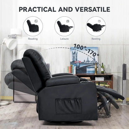Living Room Furniture Set,Bonded Leather Loveseat Sofa with Cup Holder Recliner Chair,3+2,Black