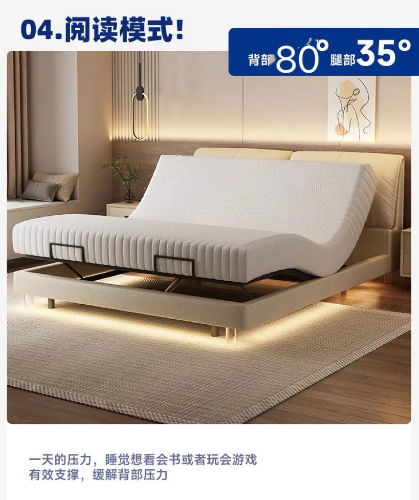Smart bed, multi-functional modern bedroom double lift no headboard, zero pressure cotton mattress remote control electric bed