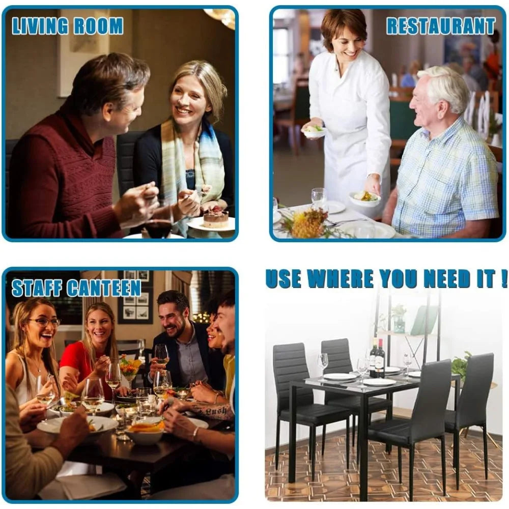 | 5-Piece Dining Table Set | Glass Kitchen Table with 4 Upholstered Chairs | Space-Saving Design