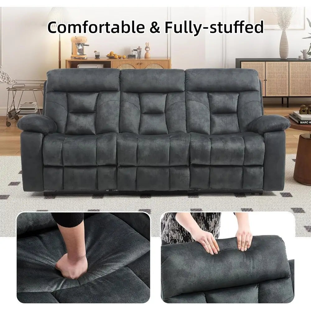 2 Piece Reclining Living Room Set, Sot abric Recliner Soa urniture Set, Included Power Lit Recliner Chair with Massage and Heat