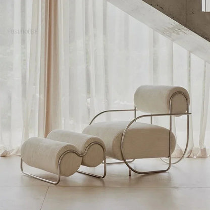 Minimalist Corduroy Living Room Chair - Single Sofa with Stainless Steel Design for Home and Balcony