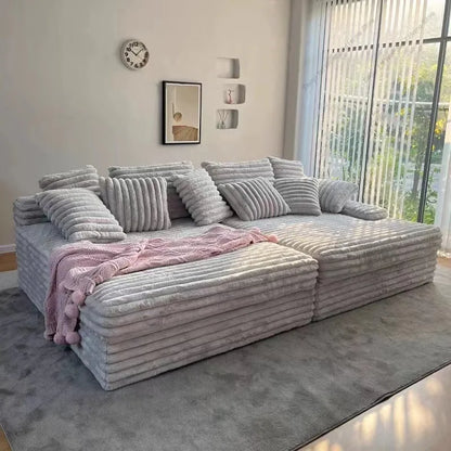 Nordic-style Lazy Sofa, Thick Corduroy Cloud Design, Extra Wide Seat Depth, Vacuum Compressed Packaging Living Room Furniture