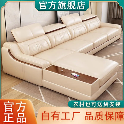custom. [Official Genuine] Fulansige Leather Sofa Light Luxury Solid Wood Simple Small Yellow Cowhide Corner Small Apartment Cha