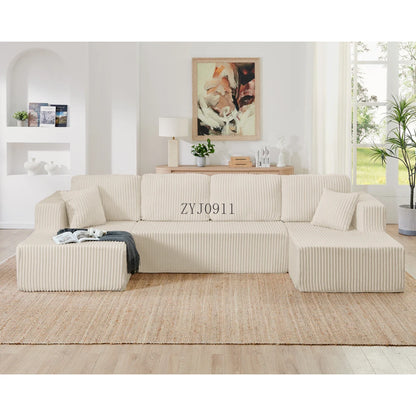 U-shaped modular sectional sofa, compressed sectional sofa, modern minimalist style corduroy sofa, living room sofa