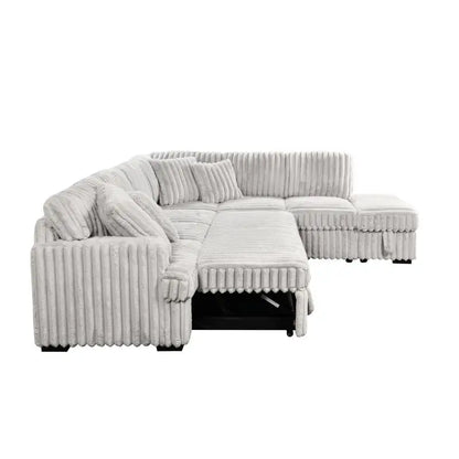 Gray Corduroy L-Shaped Sleeper Sofa Bed with Storage Ottoman Sectional Couch for Living Room, Fold-Out Bed and Seating Solution