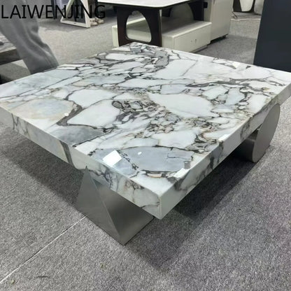 HLZ Modern Minimalist Marble Coffee Table Light Luxury Large and Small Apartment Home Living Room Square Flat Coffee Table