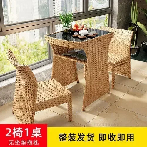 Nordic Rattan Garden Furniture Sets Outdoor Furniture Simple Courtyard Balcony Table and Chair Set Bistro Dining Table Chair Set