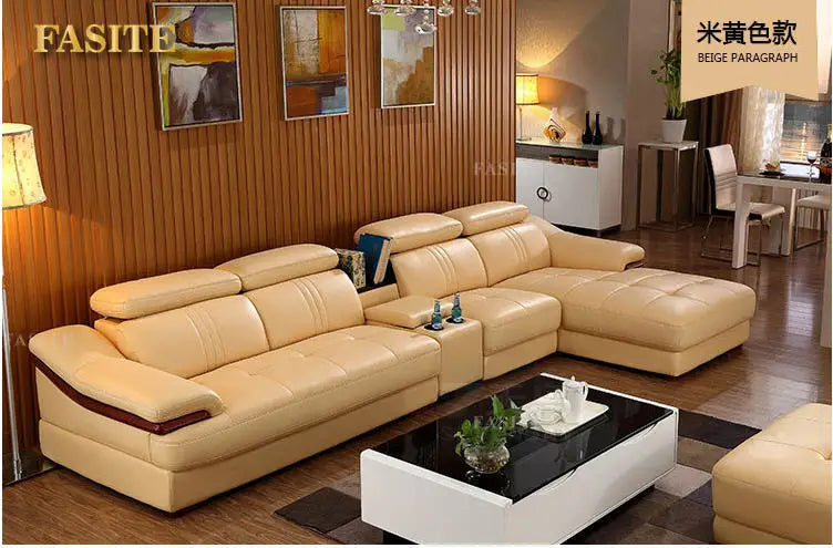living room Sofa top grade cow genuine leather couch Nordic modern L shape corner muebles de sala cama puff asiento sala futon
