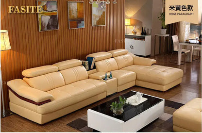 living room Sofa top grade cow genuine leather couch Nordic modern L shape corner muebles de sala cama puff asiento sala futon