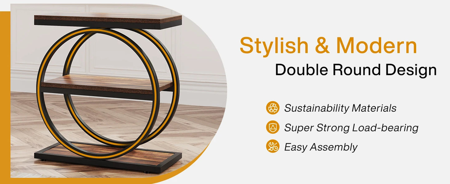 Tribesigns End Table, Narrow End Table with 3 Storage Shelves, Wood Side Table with Black Metal Frames, Industrial Sofa table