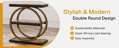 Tribesigns End Table, Narrow End Table with 3 Storage Shelves, Wood Side Table with Black Metal Frames, Industrial Sofa table