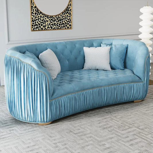 83"  Blue Velvet Curved Sofas Upholstered Tufted 3-Seater Sofa Couch Luxury Modern for for Home Apartment Living Room