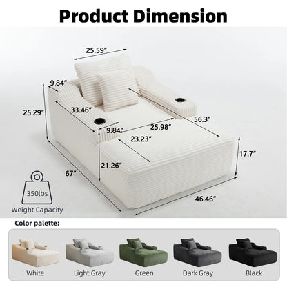 67 Inch Chaise Lounge Chair Indoor, Oversized Corduroy Upholstered Boneless Sofa Bed, Cloud Sofas Couches for Living Room
