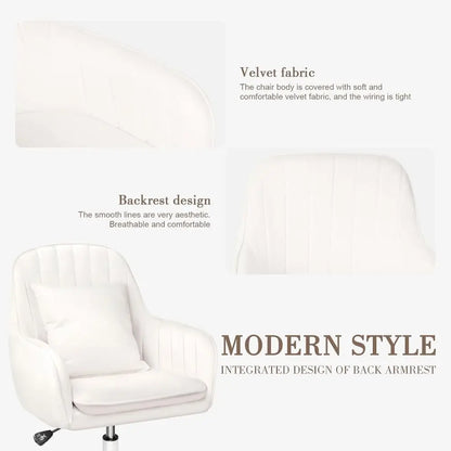 Swivel Rolling Desk Chair with Wheels, Upholstered Makeup Chair for Women Girls, Computer Task Chair or Bedroom Living Room Offi