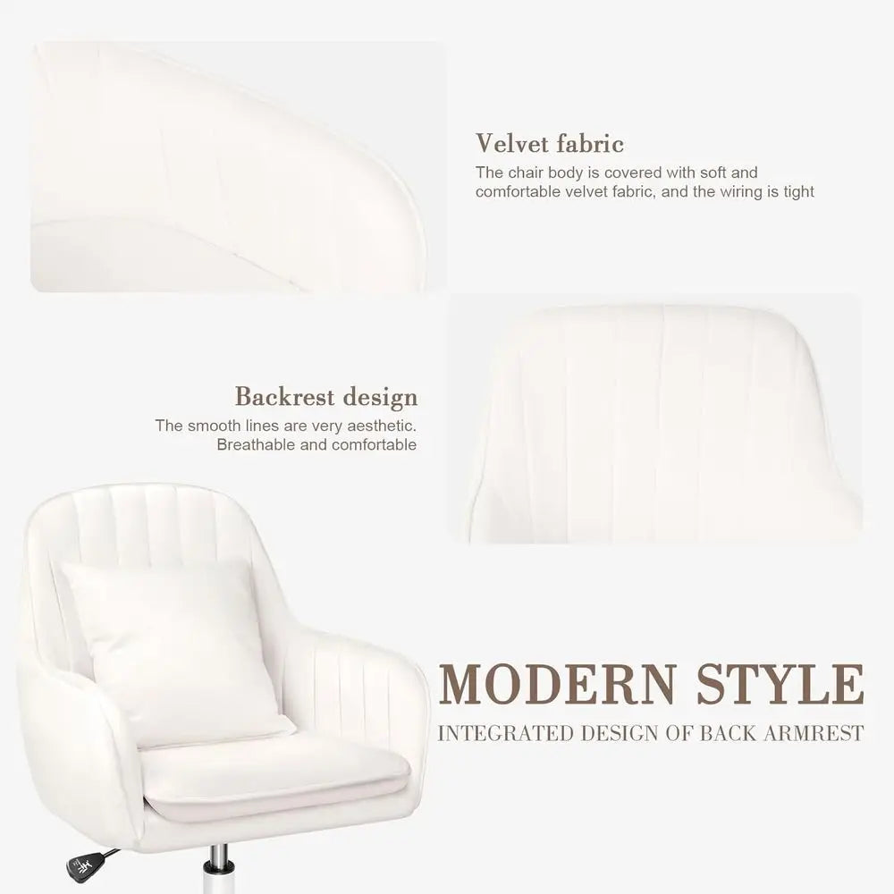 Swivel Rolling Desk Chair with Wheels, Upholstered Makeup Chair for Women Girls, Computer Task Chair or Bedroom Living Room Offi