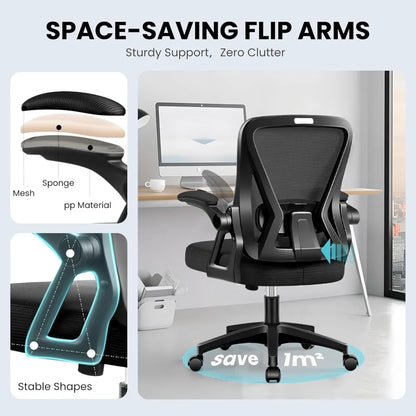 Office Chair, Ergonomic Home Computer Desk Chairs, Comfy Breathable Mesh Chair with Adjustable Lumbar Support Flip-up Armrests