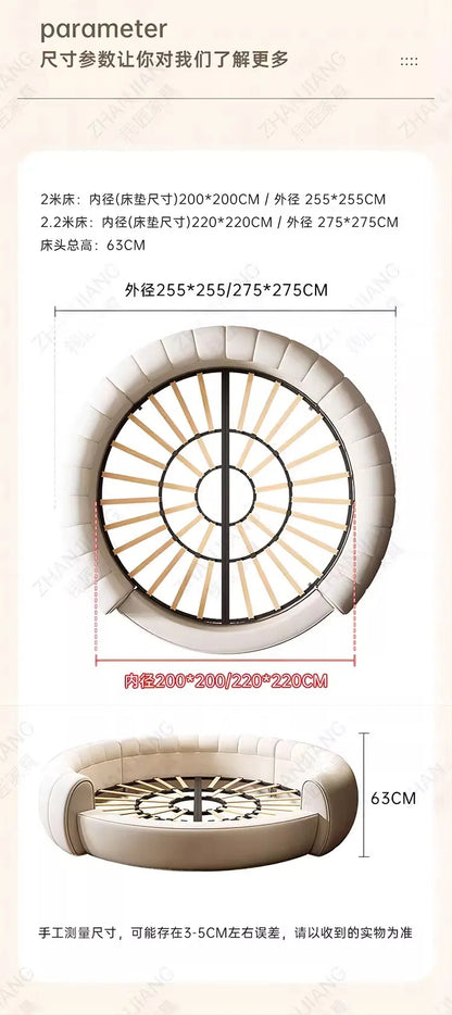 Bedroom Furniture Fabric Cream Style Double Wedding Bed Modern 200 X 200 Home Hotel Design Round Bed King Size Wooden Wood