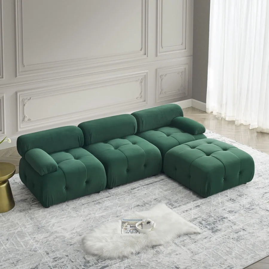Modular Sectional Sofa Button Tufted Designed and DIY Combination L Shaped Couch with Reversible Ottoman Green Velvet