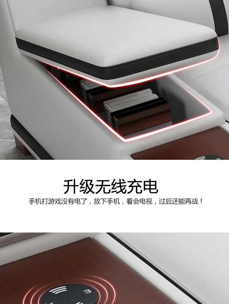 Popular and durable massage seat, cowhide multifunctional living room furniture, leather art storage, sofa combination